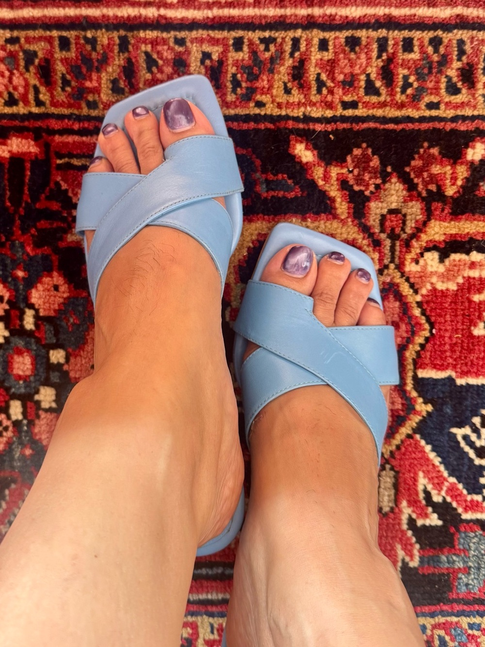 Zara Blue Leather Slide Sandals - Picture 4 of 6